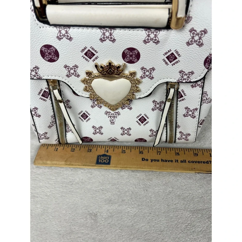HBMM Monogram Heart Crown Satchel Handbag White Purple Gold Crossbody Bag